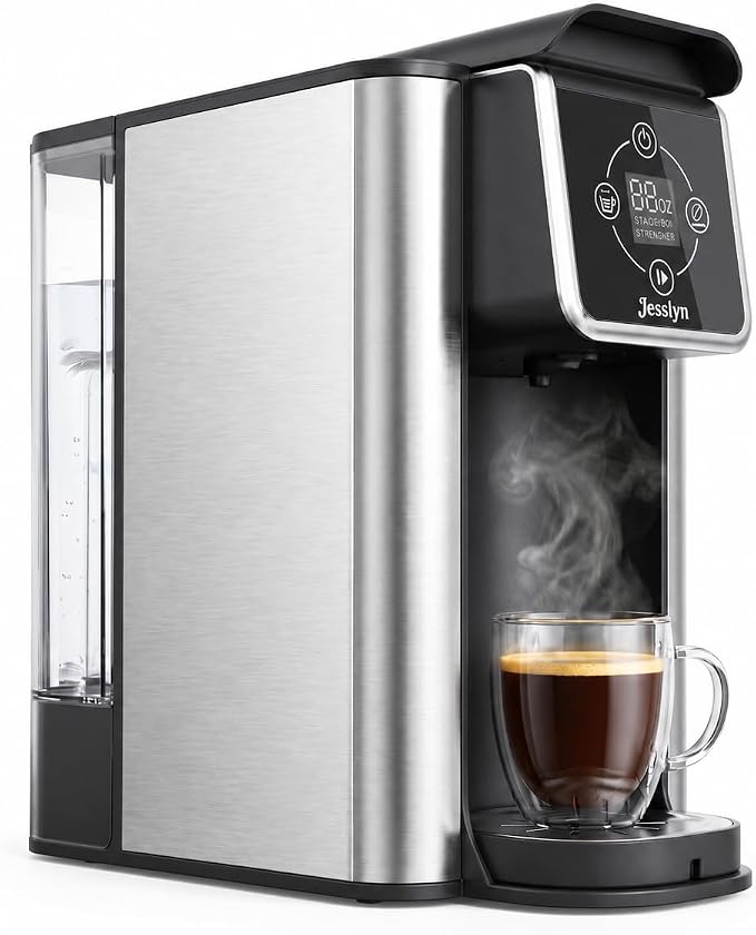 Jesslyn 3 in 1 Single Serve Coffee Maker, K Cup Pod & Ground Coffee Machine with Loose Leaf Tea Filter, 52 oz Removable Reservoir, 6-14 oz Brew Sizes, Bold Brew, Auto Clean, Silver