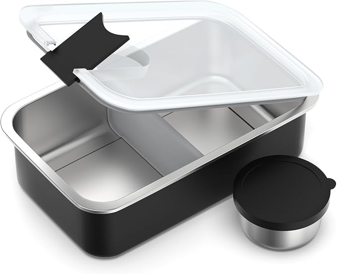 Bakpoco Stainless Steel Bento Lunch Box for Kids, 33oz Leak-Proof Lunch Box Containers, Microwave-Safe, with Adjustable Divider, Convenient Metal Lunchbox for School, Travel