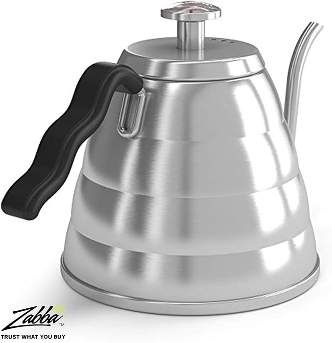 Coffee Gator Gooseneck Kettle with Thermometer - 34oz | Stainless Steel Pour Over Coffee Maker, Stove Top, w/Precision Drip Spout, for Drip , French Press, Tea Kettle, 4 Cup, 1L
