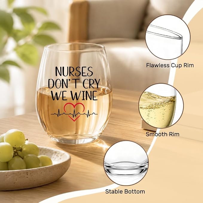 Nurses Don’t Cry We Wine Stemless Wine Glass, 15oz Crystal Clear Drinking Glass for Women, RN Appreciation Gifts, Nurse Graduation Glassware, Christmas, Birthday Gifts for Nurse