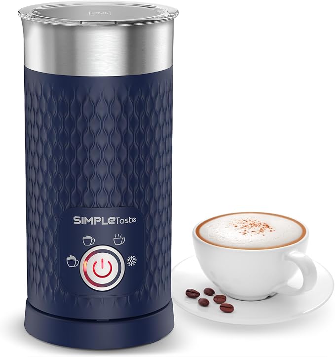 SIMPLETASTE Milk Frother, 4-in-1 Electric Automatic Milk Steamer, Blue | Warm and Cold Foam Maker and Milk Warmer for Latte, Macchiato, Cappuccino, Hot Chocolate