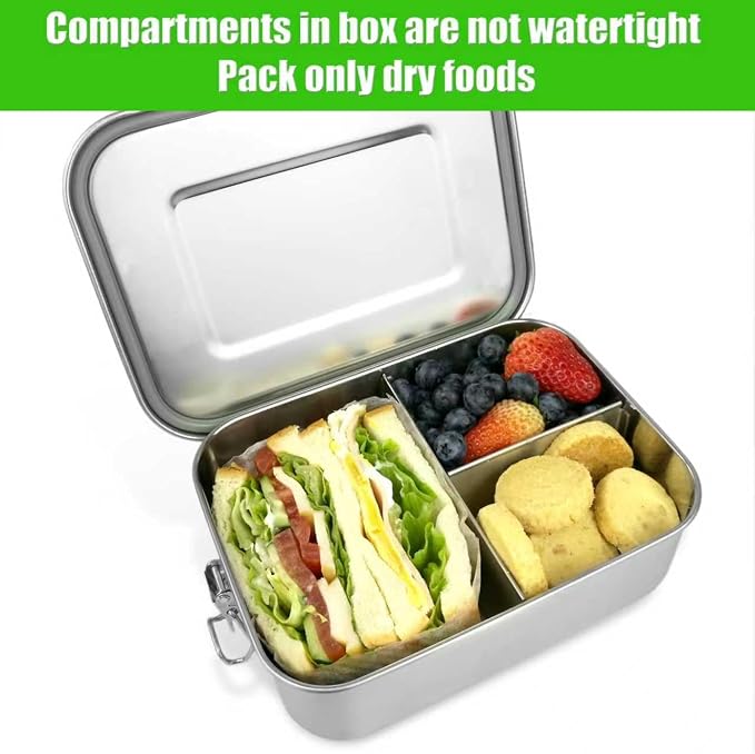 UPTRUST Stainless Steel Bento Box for Kids, 3-Compartment (40oz/1200ML) | Metal container with leak-proof lockable clips, for kids and adults lunch, meal prep, or travel