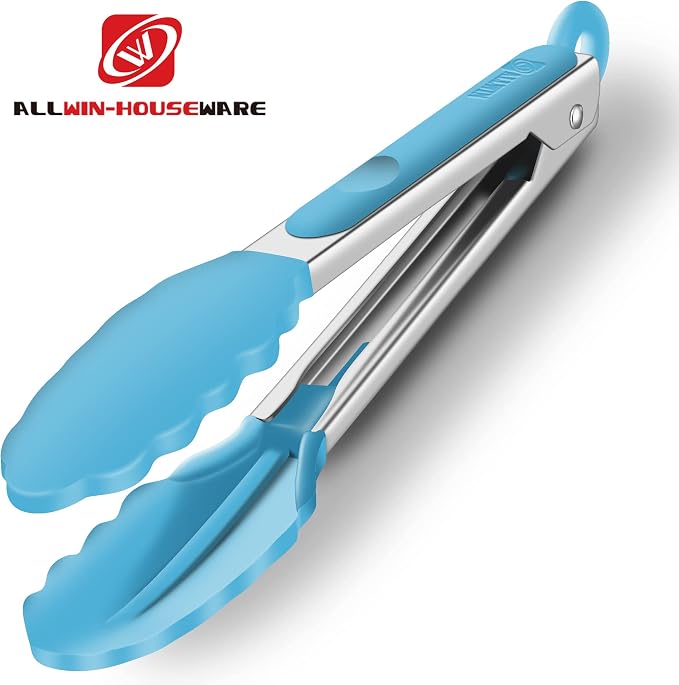 2 Pack Silicone Kitchen Tongs – 9" & 12" Set, Heat Resistant up to 500°F, Non‑Stick Cookware Safe, Wavy Silicone Tips, BPA Free, Locking Clip & Hanging Loop, Blue