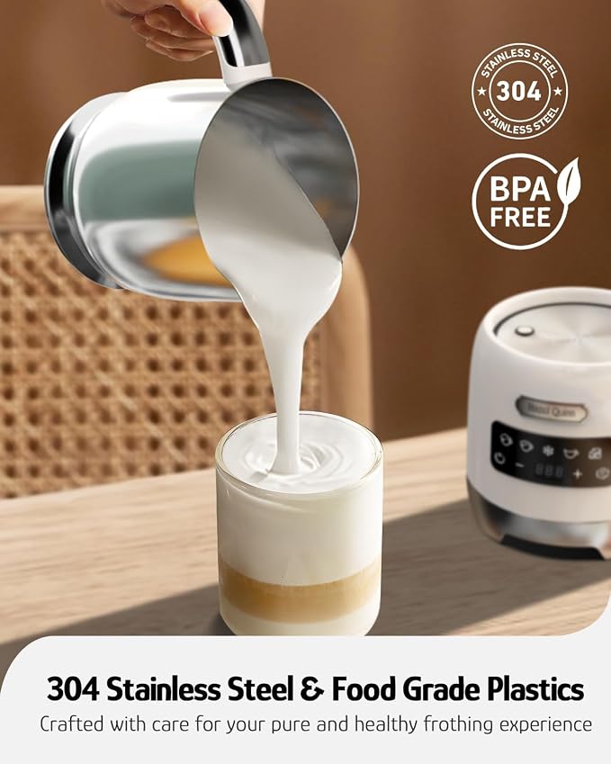 Hazel Quinn Milk Frother, Hot & Cold, Detachable Jug, 400ml, Pearl White | 5-in-1 electric milk frother and steamer, large capacity, stainless steel , dishwasher safe, for coffee/milk/hot choc