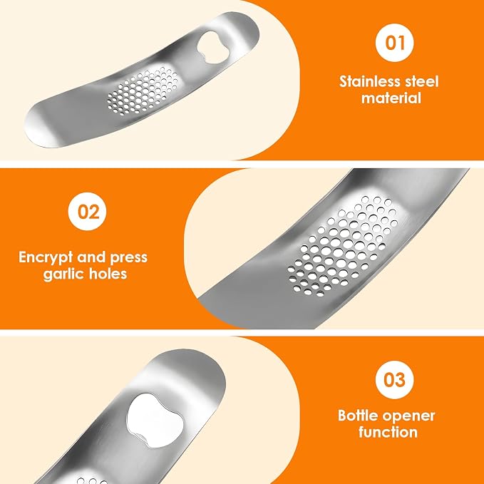 Garlic Press, Stainless Steel Garlic Mincer with Bottle Opener - Garlic Rocker Mincer Press Dishwasher Safe Compact & Durable Tool for Home Cooking