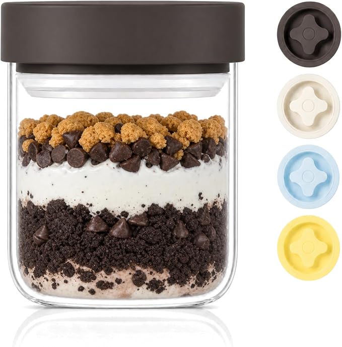 13 oz Small Airtight Glass Overnight Oats Containers with Lid | Twist Seal, Silicone Ring, Wide-Mouth Borosilicate Container for Yogurt, Chia Pudding, Fruit, Snacks and Meal Prep