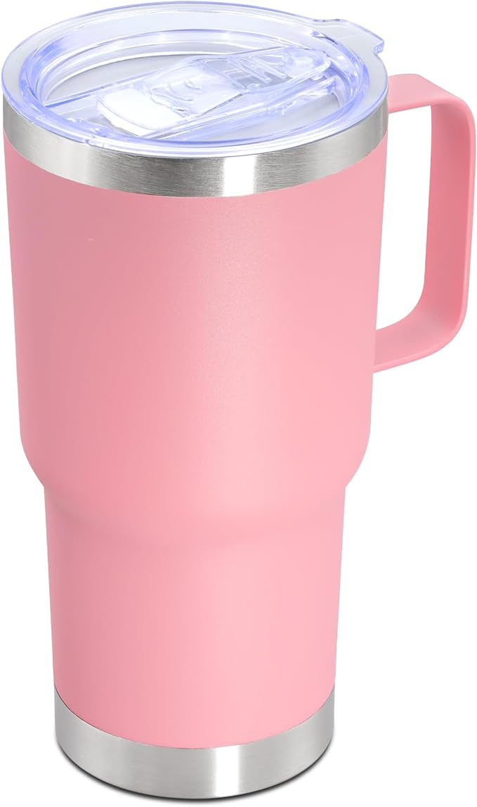 20 oz Tumbler with Handle Coffee Tumblers with Lid Travel Mug Pink 1P | 20oz Tumblers with Handle Double-Wall Insulated Vacuum Coffee Mugs Stainless Steel Tumbler with Handles&Lid Pink 1P
