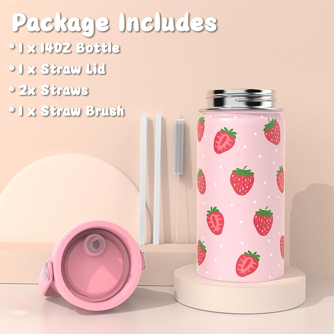 Bento Lunch Box for Kids Adult, Leakproof 3-4 Compartment Bento Box Set with Insulated Food Jar,Water Bottle, Lunch Bag, School Lunch Container for Toddler Teen Girls Boys Ages 3+(Strawberry)