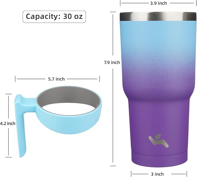 Konokyo 30 oz Tumbler with Handle and Straw, Insulated Travel Mug | Ocean Dream; BPA-free, leak-proof tumbler with 2 lids, 2 straws, cup holder fit for coffee, office, travel & daily use