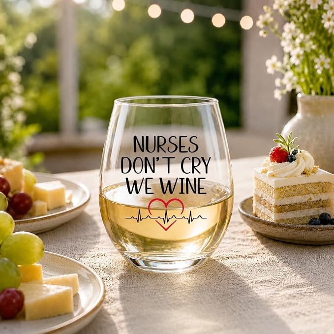 Nurses Don’t Cry We Wine Stemless Wine Glass, 15oz Crystal Clear Drinking Glass for Women, RN Appreciation Gifts, Nurse Graduation Glassware, Christmas, Birthday Gifts for Nurse