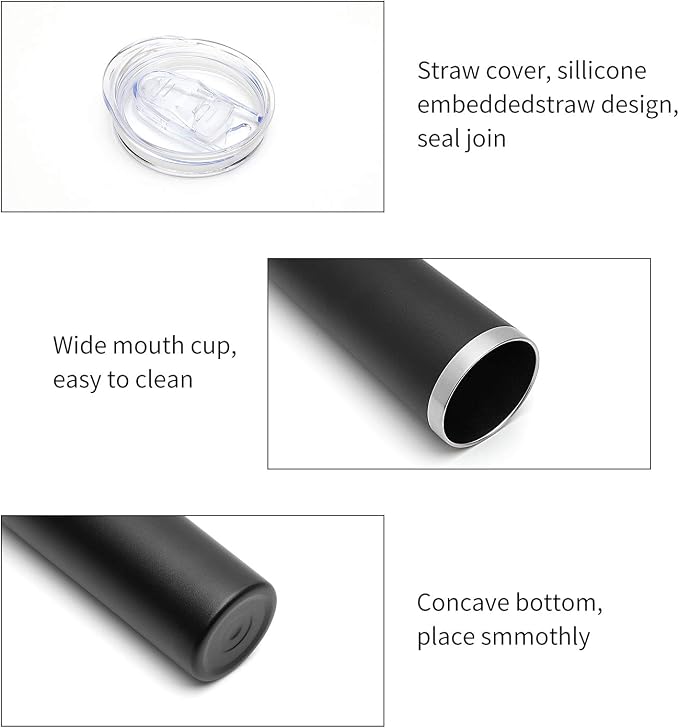 HASLE OUTFITTERS 20 oz Skinny Tumbler, Stainless Steel Insulated Slim Tumbler with Lid, Reusable Double Wall Travel Coffee Mug, Durable Powder Coated Travel Water Cup(Black, 1)