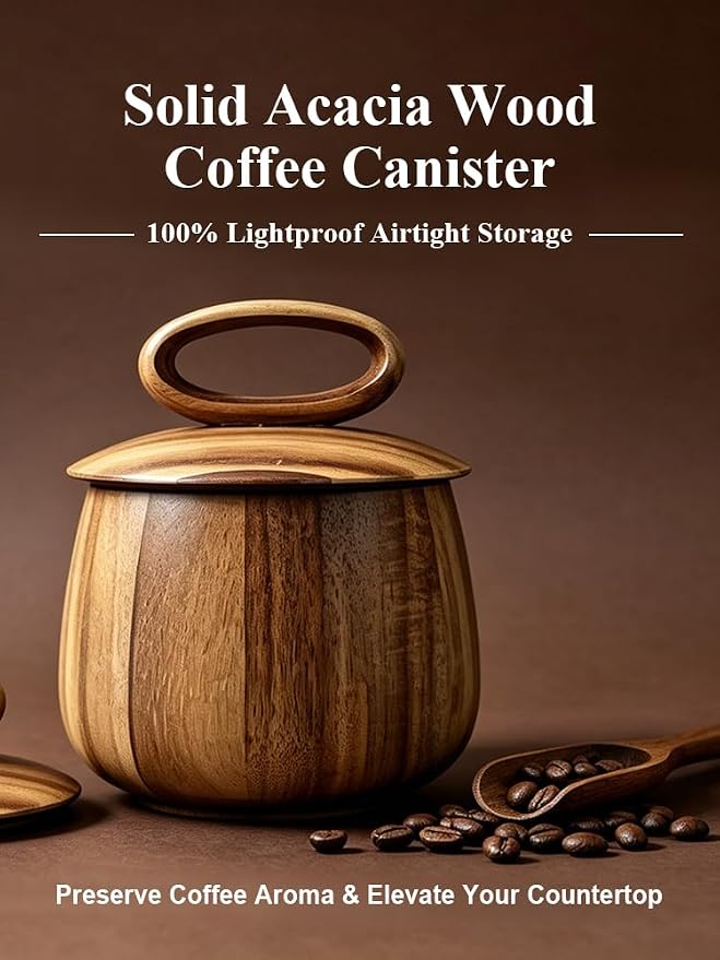 All-Wood Coffee Bean Canister – 98oz Jar with Airtight Silicone Seal & Gift Box – Coffee Storage, Countertop Decor