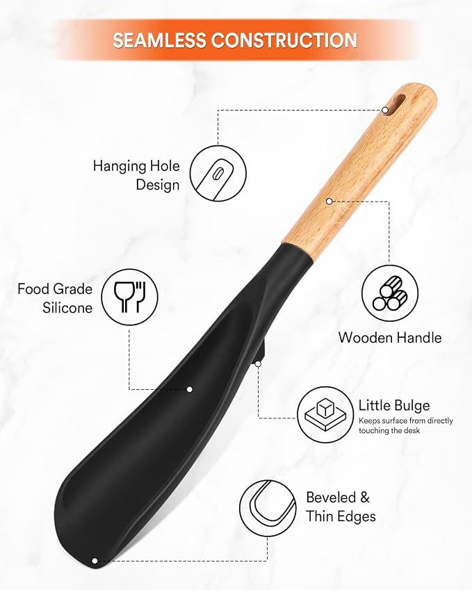 Cooking Spoon and Rice Scooper for Nonstick Cookware,Multi-function | Great for Cooking and Serving, Sturdy BPA-Free Matte Silicone, Wood Handle Spoon for Mixing, Scoop, and Scrape,9.3"+14.3"