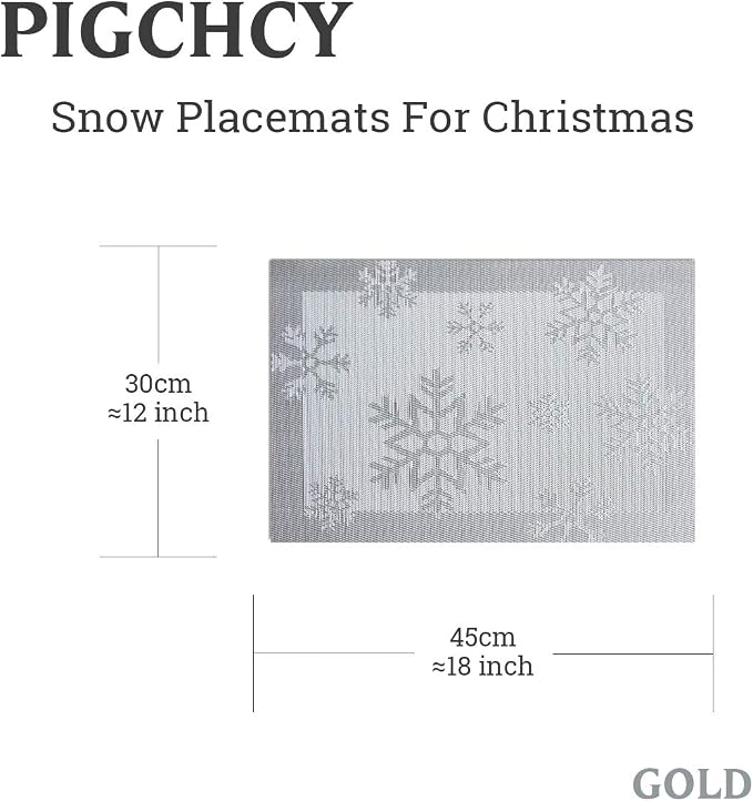 PIGCHCY Christmas Placemats Snowflake Woven Heat Resistant Placemats Washable Easy to Clean Table Mats for Dining Room and Decor(Set of 6, Silver)