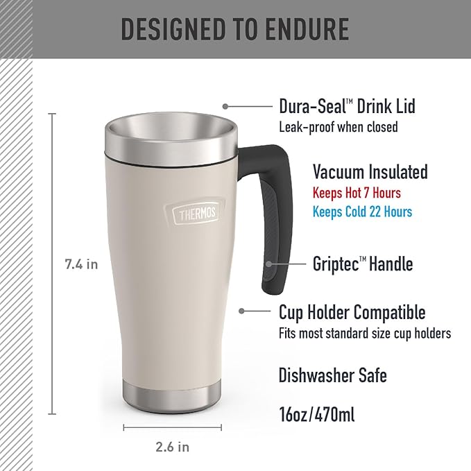 THERMOS ICON SERIES, Stainless Steel Mug, Sandstone, 16 oz | BPA Free Material