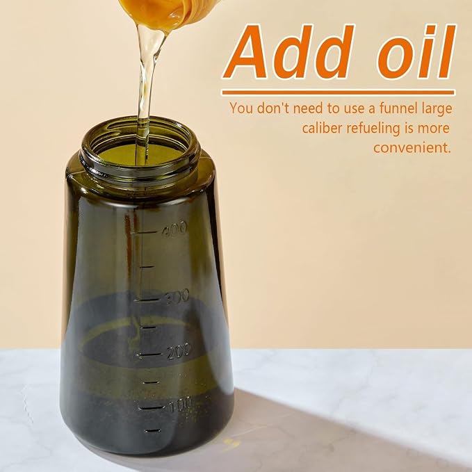 2-in-1 Olive Oil Sprayer & Dispenser, Leakproof 16oz Refillable Glass Spray Bottle for Cooking, Air Fryer & Salad