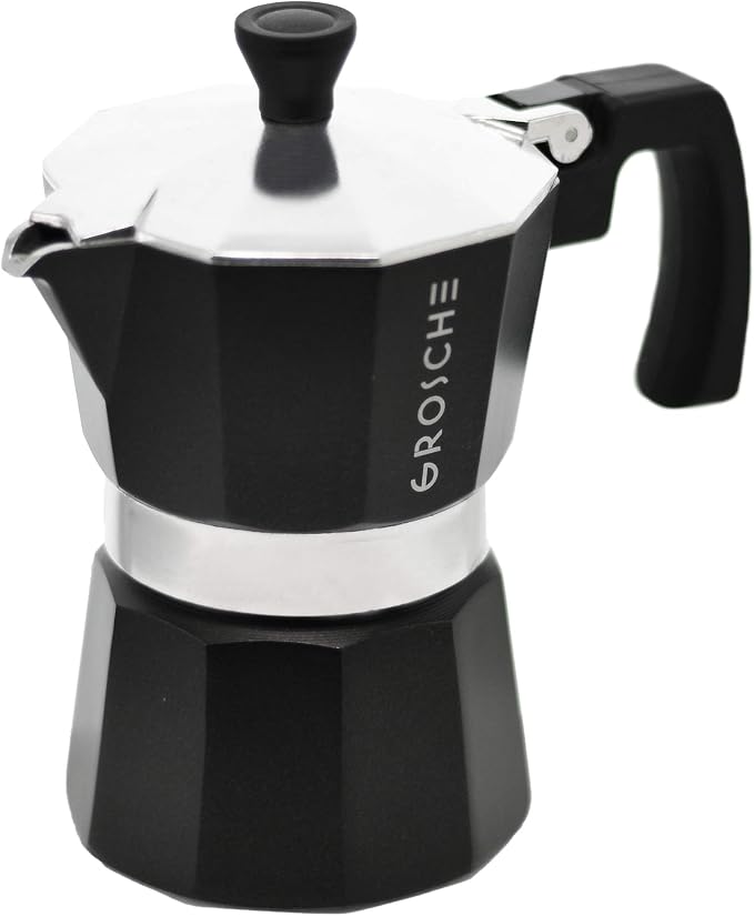 GROSCHE Milano Stovetop Espresso Maker Moka Pot 3 espresso Cup, 5 oz Black | Cuban Coffee Maker And Italian Moka Pot For Stovetop Espresso; For Gas, Electric, And Propane Stoves With A Soft-Touch Handle