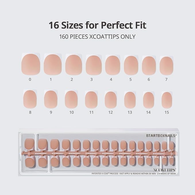 BTArtboxnails XCOATTIPS White French Tip Press On Nails, XS Square, Peach | Lamp-Curable, 4-Week Wear, Natural Nail Look, Salon Quality Value at Home, Easy-to-Apply for Beginners, 160ct Nail Tips Only