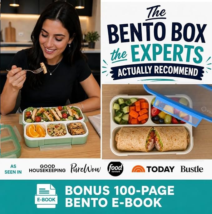 kinsho Bento-Box Lunch and Snack Boxes. Family Pack of 4 Meal Planning Portion Containers for Kids, Women, Adults. BPA Free. Utensils, Blue & Green Set (2 Large + 2 Small)