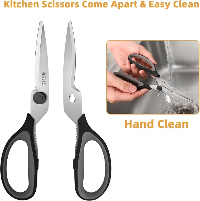 Kitchen Scissors All Purpose, Heavy Duty Stainless Steel Come Apart Kitchen Shears for Food, Herbs, Meat, Fish with Soft Comfort Grip Handle - 8.3-Inch Black