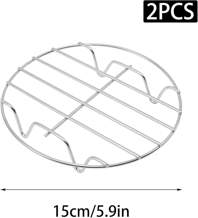 2 Pack Round Cooking Racks, 304 Stainless Steel Baking and Cooling Steaming Roasting Rack for Air Fryer Pot Pressure Cooker Canning(5.9 Inch)