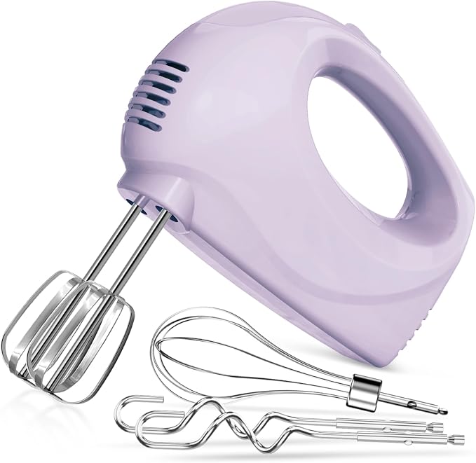 Showvigor Electric Hand Mixer with 5 Stainless Steel Whisks,5 Speed,Violet | Portable Kitchen Mixer Electric Whisk, Food Beater for Whipping Mixing Cookies