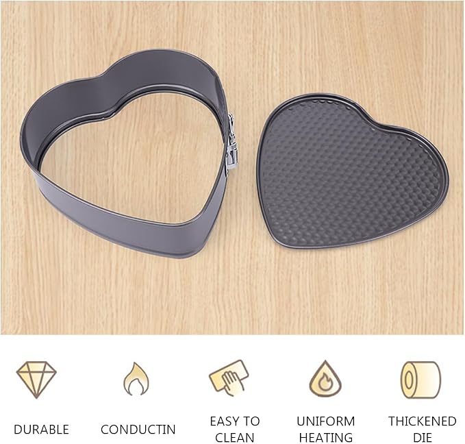 3 Springform Heart Cake Tins Heavy Duty, Double Layer Non-Stick Coating, Removable Base, Heavy Duty Carbon Steel, Perfect for Frozen Desserts - Oven Safe Bakeware (8/9/10 Inch)