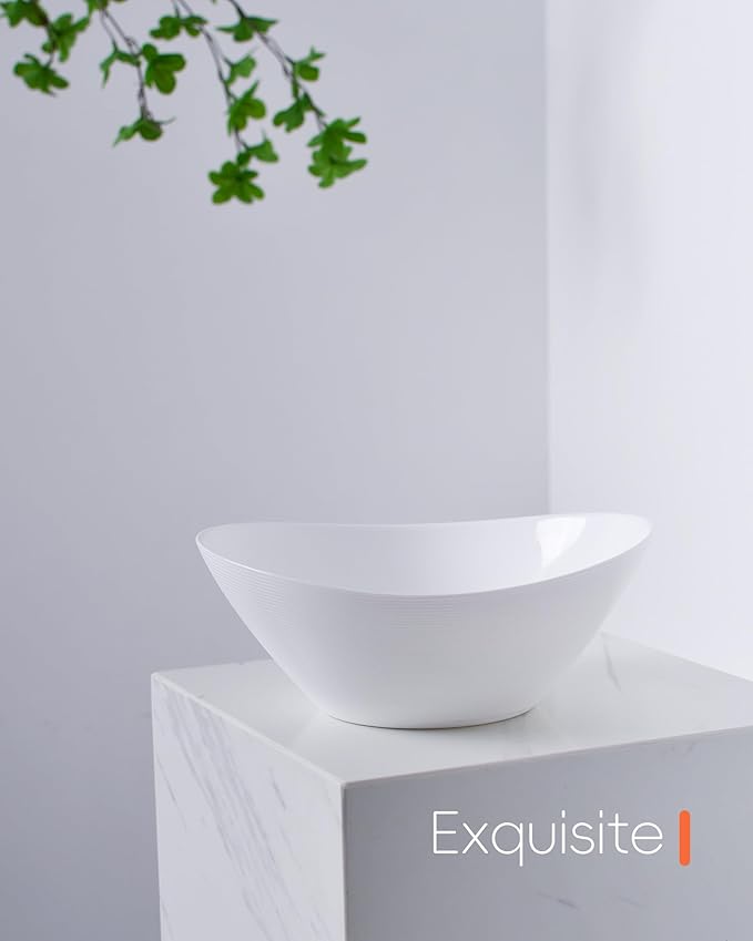 66 OZ Salad Bowl Set of 2, 10 Inch White Opal Glass Oval | Ultra-thin lightweight serving dish with microwave & dishwasher safe design, perfect for salad, fruit and kitchen use