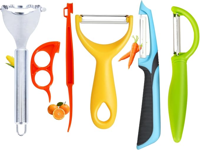 Multi-Functional Kitchen Peeler Set: Potato, Carrot, Apple Peelers + Corn Remover, Orange Peeler Tool, Y Peeler for Veggie & Fruit (Color-2)
