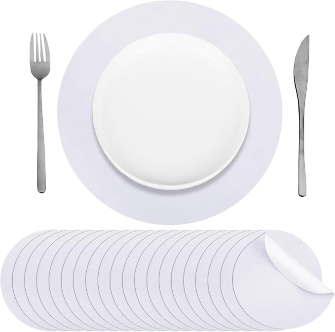 Yeaqee 120 Pcs Disposable Paper Placemats 12 Inch Round Paper Place Mats Blank Table Mats for Restaurant Catering Dining Weddings Birthday Table Holiday Parties Supplies(White)