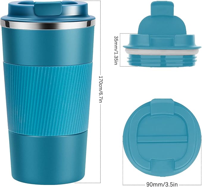 YINJOYI 17oz Travel Coffee Cups Insulated Mug Thermal Tumbler to Go with Lid Leak Proof Reusable Stainless Steel Coffee Mug Spill Proof for Hot and Iced Cold Drinks (Blue, 510ml)