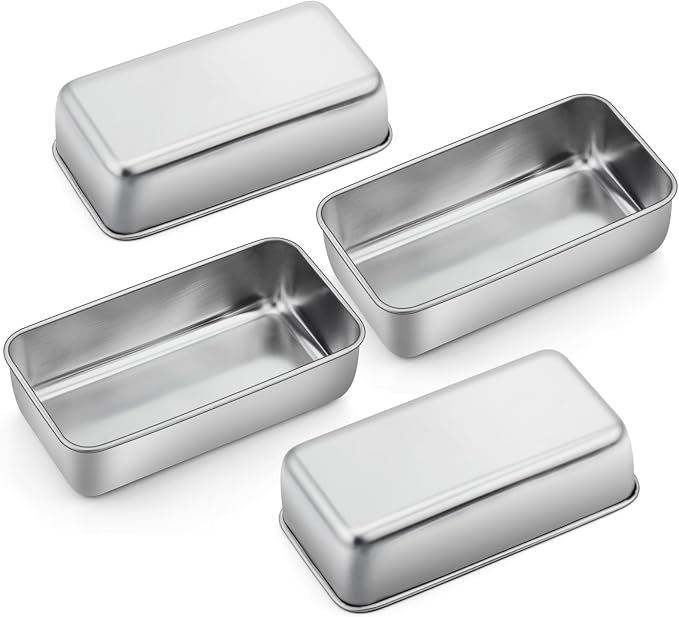 P&P CHEF Loaf Pan, 9 x 5 Inch Stainless Steel Bread Pan, (Silver, 4Pcs) | Loaf Toast Baking Pans Tins Set For Bread Meatloaf Lasagna Cake, Healthy & Sturdy, Oven & Freezer Safe, Easy to Clean