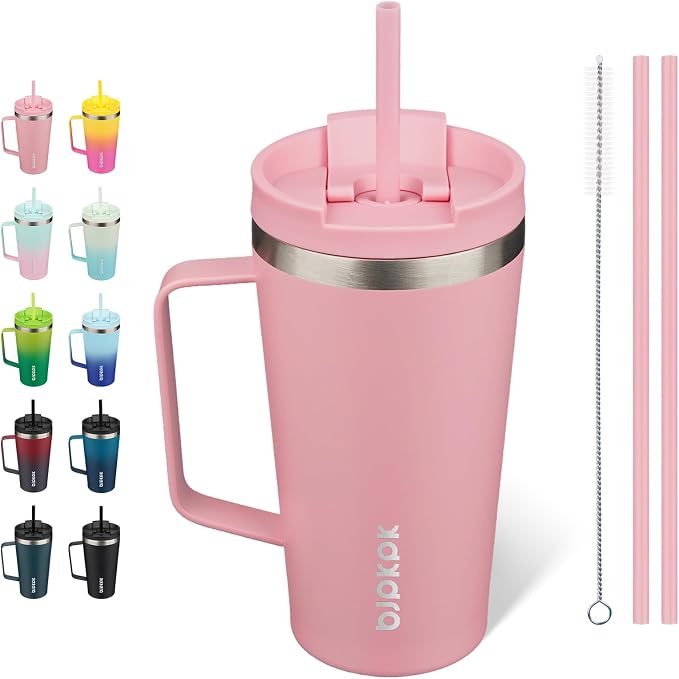 BJPKPK 18oz Insulated Tumbler with Handle, Lid & Straw, Stainless Steel | Double Wall Vacuum Insulated Coffee Travel Mug - Keeps Cold & Hot, BPA Free, Cupholder Fit for Office, Gym & Travel