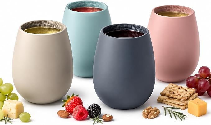 Unbreakable Silicone Stemless Wine Glassware Shatterproof Tumblers Set of 4 | Reusable Silicone Drinkware, Shatterproof & BPA-Free, Perfect for Wine, Cocktails, Champagne, Pool, Beach & Camping