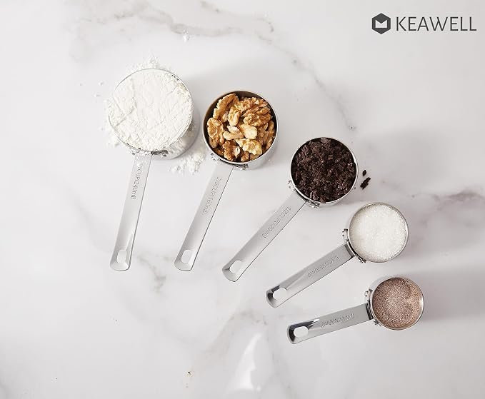 Premium 18/10 Measuring Cup Set (Silver, 5PC Measuring Cups) | 18/10 Stainless Steel Measuring Cup Set; 1/4, 1/3, 1/2, 2/3 and 1 Cup; Upscale, Stackable, Dishwasher Safe.