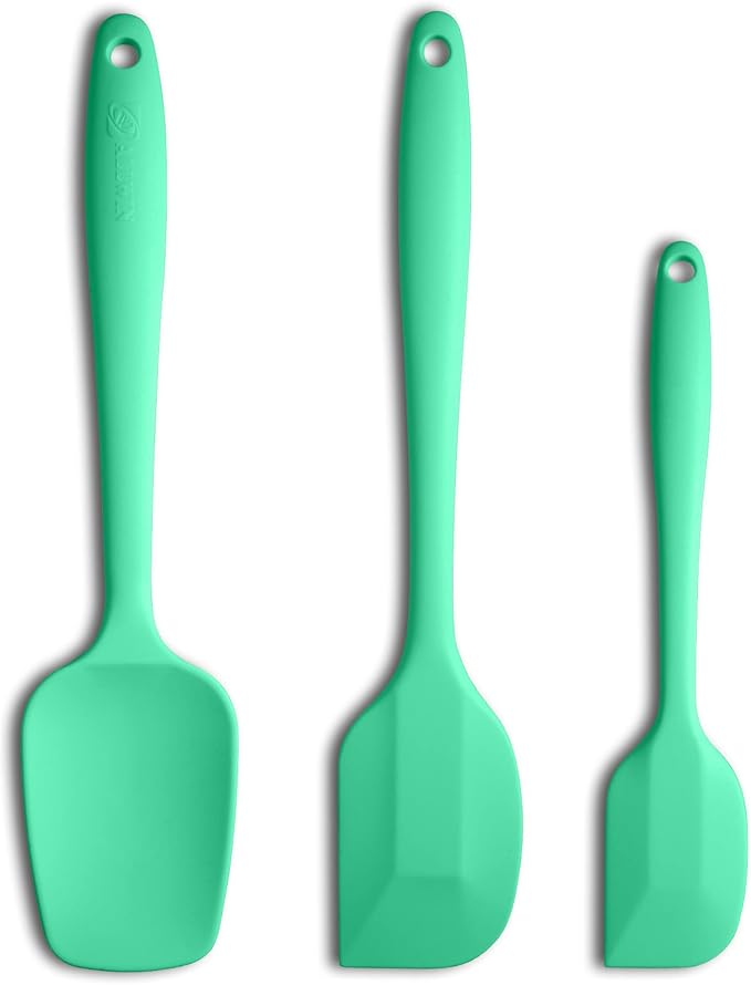 3-Piece Silicone Spatula Set, 600°F Heat Resistant, Macaron Green | Stainless Steel Core, Silicone Rubber Spatulas for Nonstick Pans, Spatula, Spoonula and Mini Spatula for Cooking and Baking