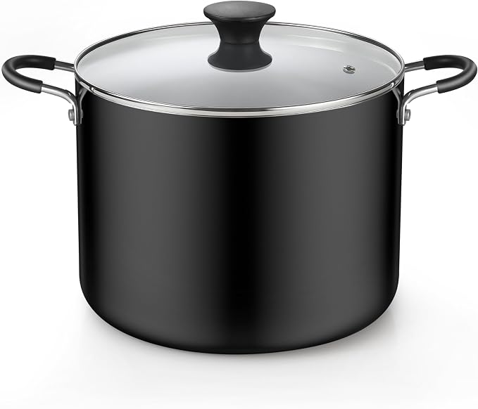Cook N Home 10.5 Quart Non Stick Stock Pot with Lid, Large Pots for Cooking | Nonstick Soup Pot, Stockpot Induction Cookware - Oven & Dishwasher Safe, Black