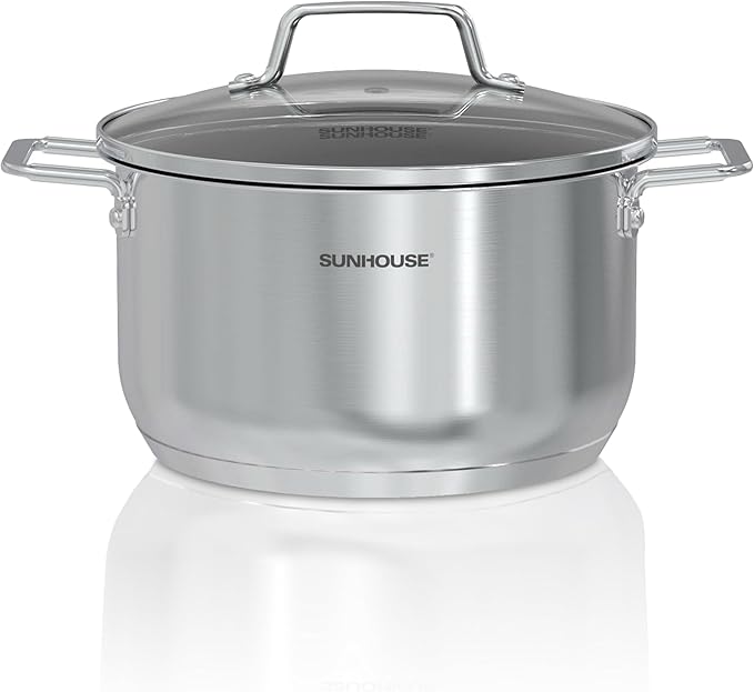SUNHOUSE 6.5 Quart Stock Pot with Lid, Stainless Steel Pots for Cooking | Ultra thick 5-ply Base 18/10 Heavy Bottom Stainless Steel Pots for Canning, Boiling - Oven Safe & Induction Compatible