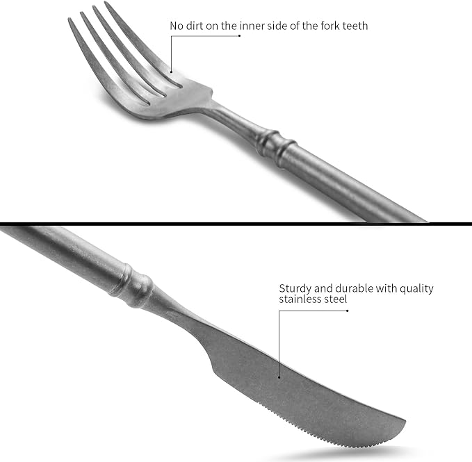 Silverware Set Vintage Style Matte Finished 20-Piece Service for 4 | 18/10 Stainless Steel Flatware Set, Hand Forged Heavy Cutlery, Home Hotel Wedding Housewarming Gift, Dishwasher Safe