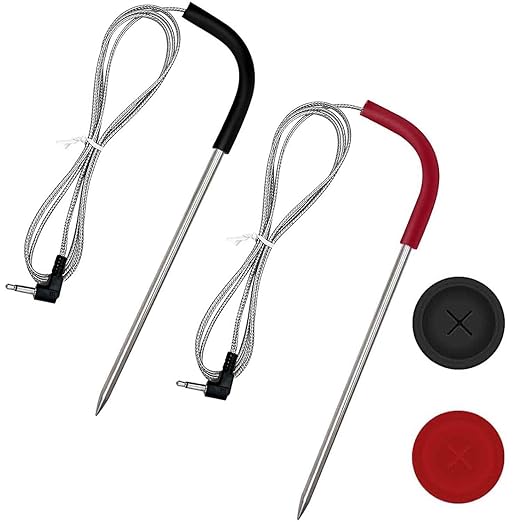2-Pack Meat Thermometer Replacement for Pit Boss Pellet Grills and Smokers | 3.5mm Plug, Waterproof, with 2 PCS Grommets, High Accuracy, Heat Resistance to 718 °F (380 °C), Plug & Play, Easy to Clean