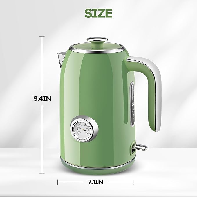 PUKOMC Electric Kettle, 1.7L Stainless Steel Electric tea kettle | Temperature Gauge, Fast Boiling, Auto Shut - off, BPA - Free, Boil - Dry Protection 1500W, LED Light, Easy clean