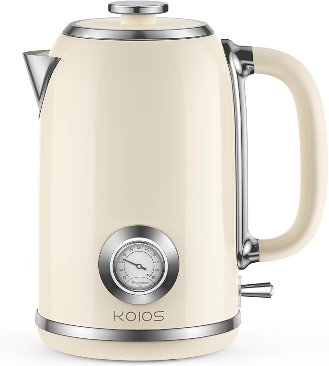 Electric Kettle 1.8L with Temperature Gauge, 1500W Fast Boiling Electric Tea Kettle, 100% Stainless Steel Retro-Style Hot Water Kettle Electric - Glowing LED Light, Auto Shut-Off & Boil-Dry Protection