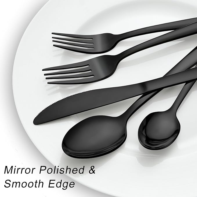 Pleafind 48-Pieces Black Silverware Sets for 8, Flatware Set with Steak Knives, Stainless Steel Cutlery Set, Include Forks Spoons and Knives Set, Dishwasher Safe Utensil Sets for Home Restaurant