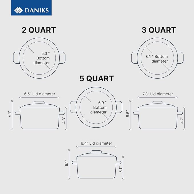 Daniks Standard 11-Piece Stainless Steel Cookware Set with Glass Lids, Includes Saucepan with Lid and Frying Pan, Tri-Ply Bases for Even Heating, Induction Compatible, Dishwasher Safe, Silver