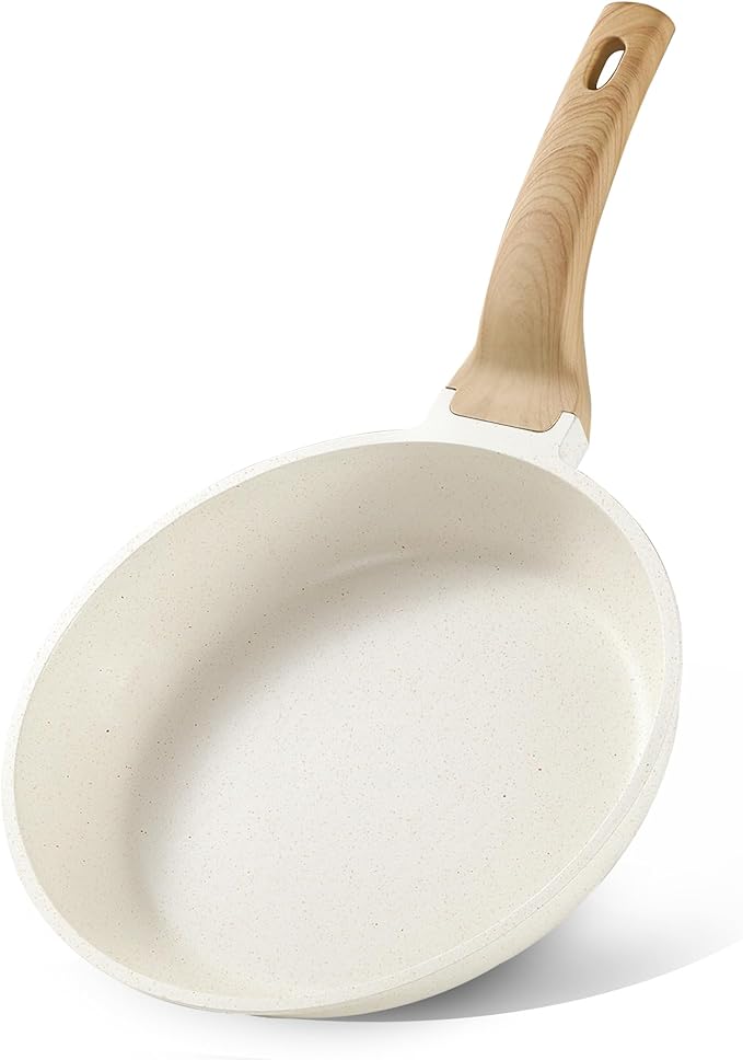 CAROTE 10 Inch Non Stick Cream White Frying Pan, PFOA-Free | Healthy Non Toxic Granite Kitchen Cookware, All Stovetops Compatible Skillet with Heat-Resistant Handle, Easy to Clean