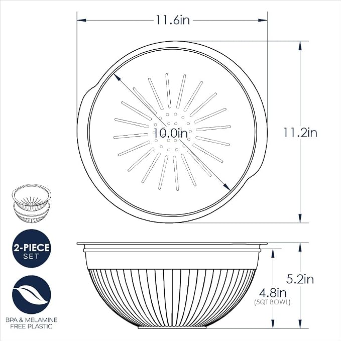 Nordic Ware 2-in-1 Colander Bowl Set, White and Sea Glass