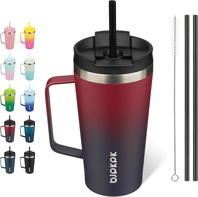 BJPKPK 18oz Insulated Tumbler with Handle, Lid & Straw, Stainless Steel | Double Wall Vacuum Insulated Coffee Travel Mug - Keeps Cold & Hot, BPA Free, Cupholder Fit for Office, Gym & Travel