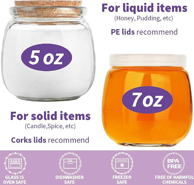 40 Pack 7oz Small Glass Jars with Cork Lids,Mason Jars | PE Lids,Twine & Labels for Candle Making,Yogurt,Wedding Favors,Spice Storage,Dessert Cups,Party Decorations & DIY Crafts