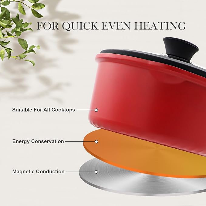 2.5 Qt Non Stick Sauce Pan with Lid, Nonstick Sauce Pot & Saucepan with Pour Spout, Milk Pan Pasta Pot, Mini Cooking Pot Induction Compatible, Detachable Handle, Oven Safe, PFOA Free, Red | Milk pan with removable handle. Suitable for all types of cook...