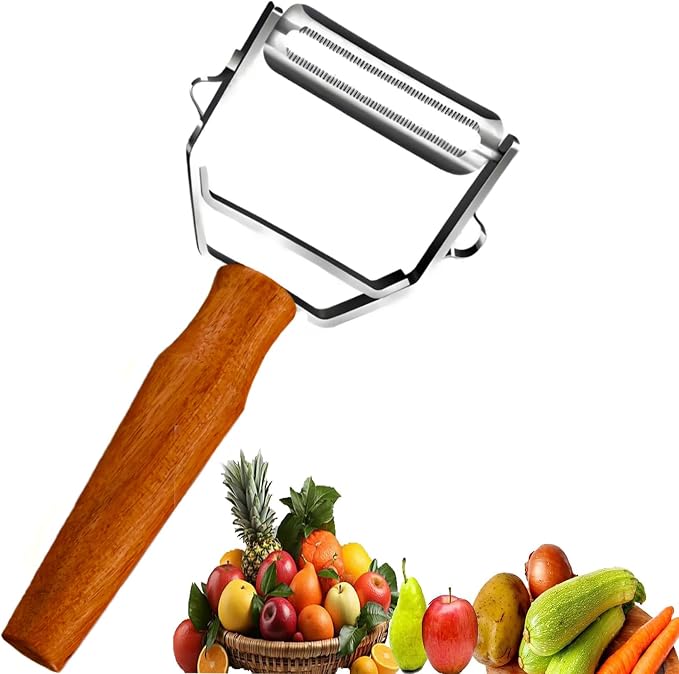 Y-Shaped Vegetable Peeler Wooden Handle Stainless Steel for Fruit | Multifunctional Peeler,Sharp Serrated Blade,Built-In Potato Eye Remover,Ergonomic Non-slip Grip for Fruit Veggie Potato
